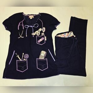 Koi Scrub Set Vet Themed In Navy Blue Size Small